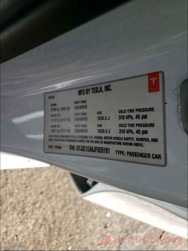 5YJ3E1EA6JF059191 2018 TESLA MODEL 3