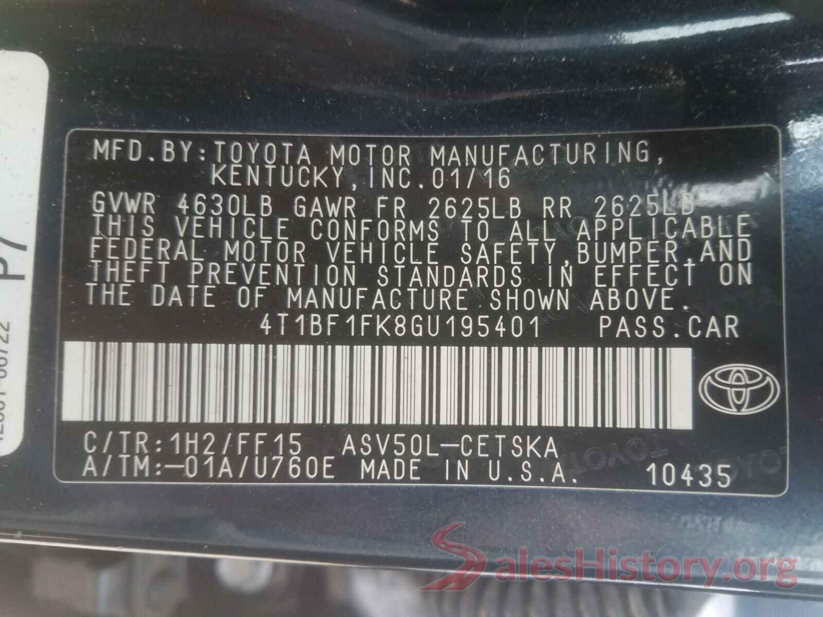 4T1BF1FK8GU195401 2016 TOYOTA CAMRY