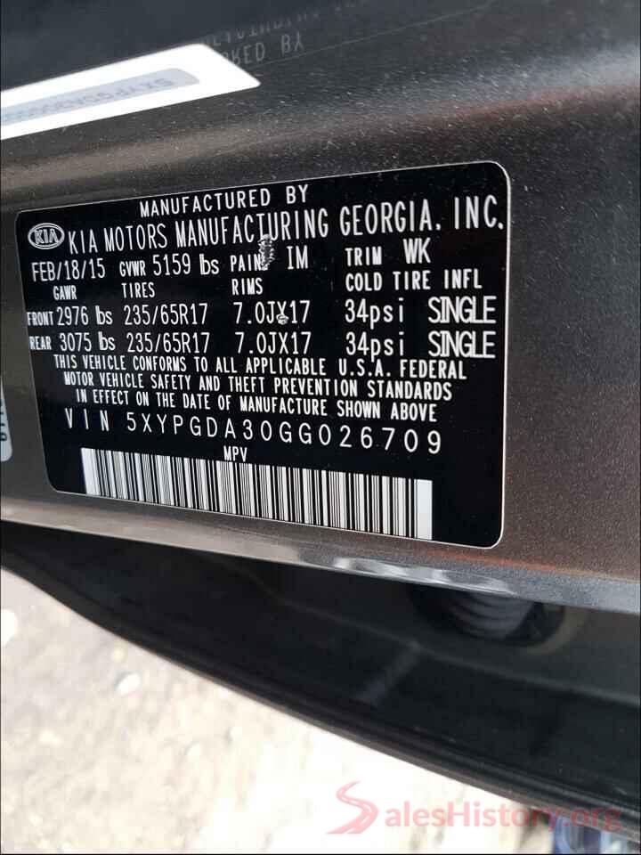 5XYPGDA30GG026709 2016 KIA SORENTO