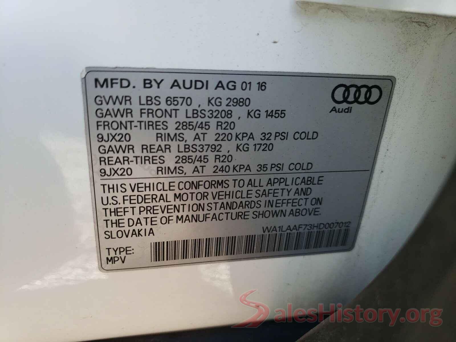 WA1LAAF73HD007012 2017 AUDI Q7