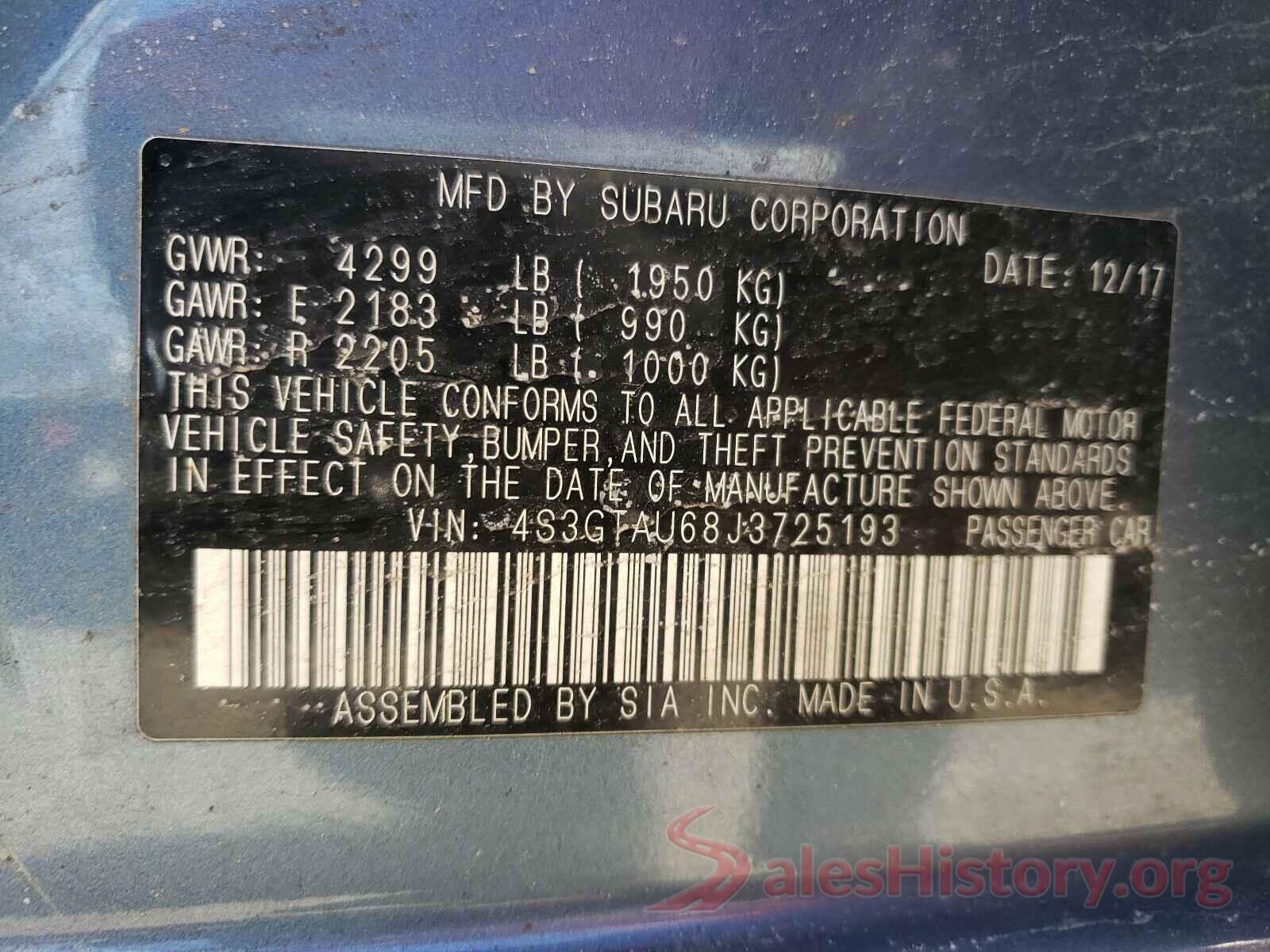 4S3GTAU68J3725193 2018 SUBARU IMPREZA