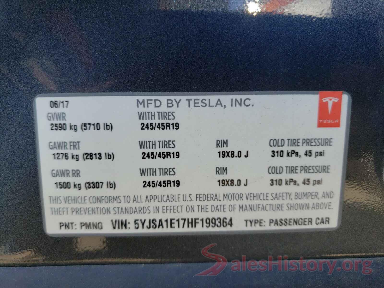 5YJSA1E17HF199364 2017 TESLA MODEL S