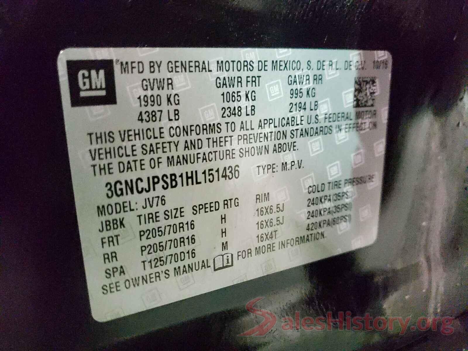 3GNCJPSB1HL151436 2017 CHEVROLET TRAX