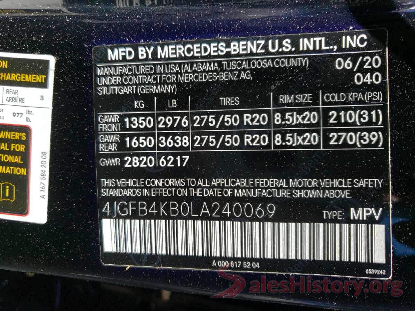 4JGFB4KB0LA240069 2020 MERCEDES-BENZ G CLASS