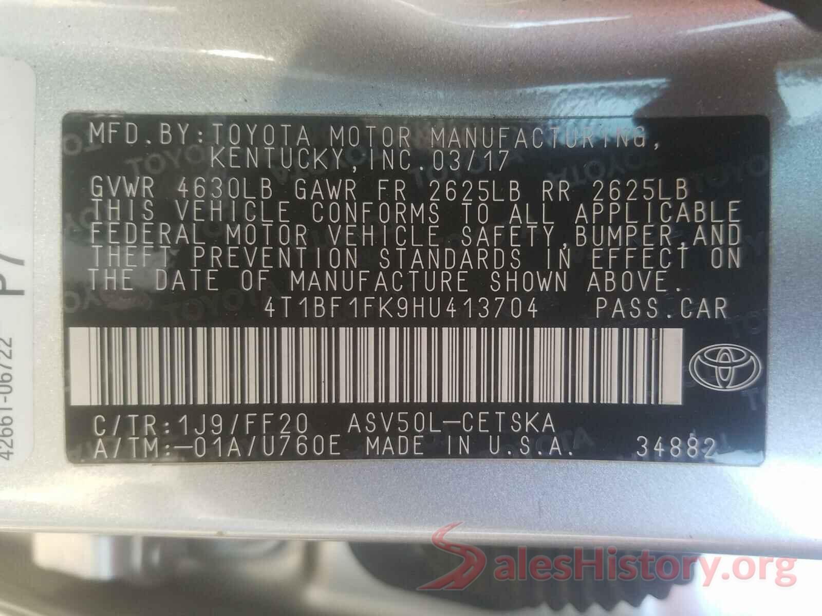 4T1BF1FK9HU413704 2017 TOYOTA CAMRY