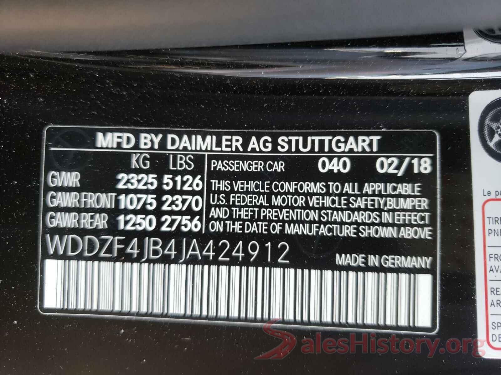 WDDZF4JB4JA424912 2018 MERCEDES-BENZ E CLASS