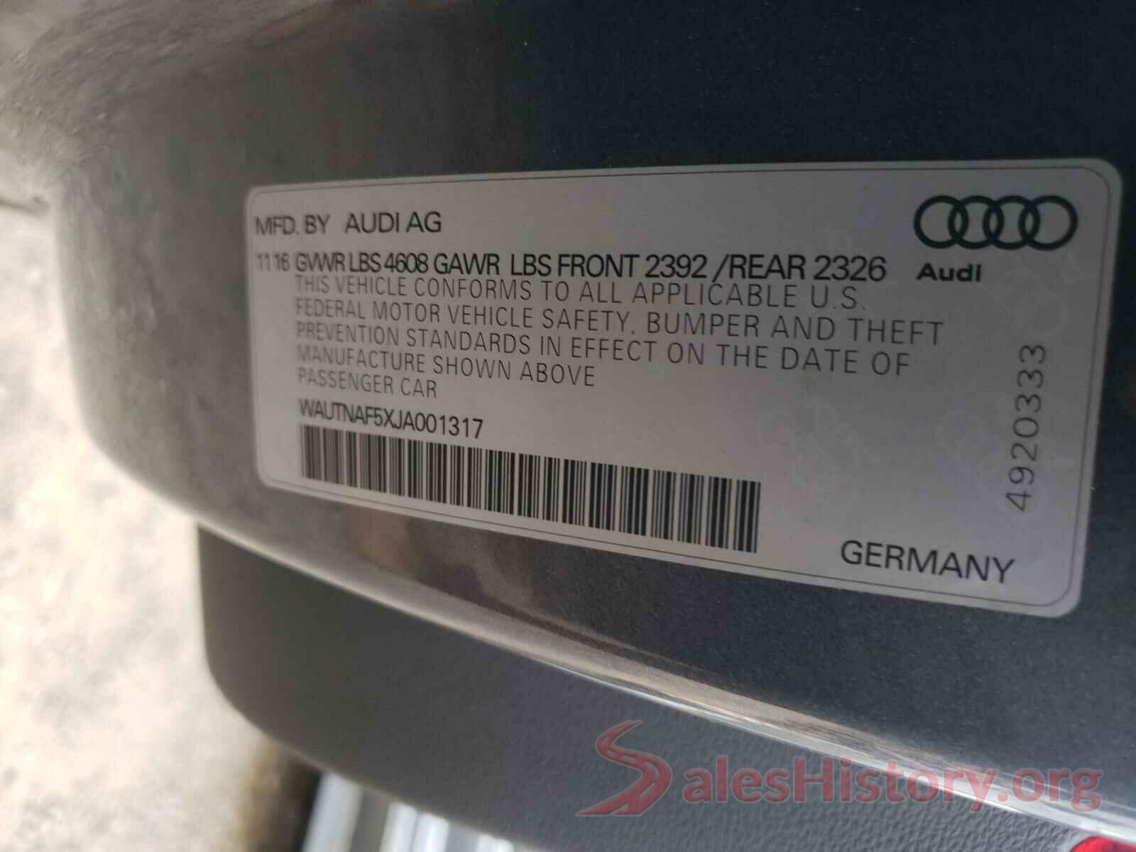 WAUTNAF5XJA001317 2018 AUDI A5