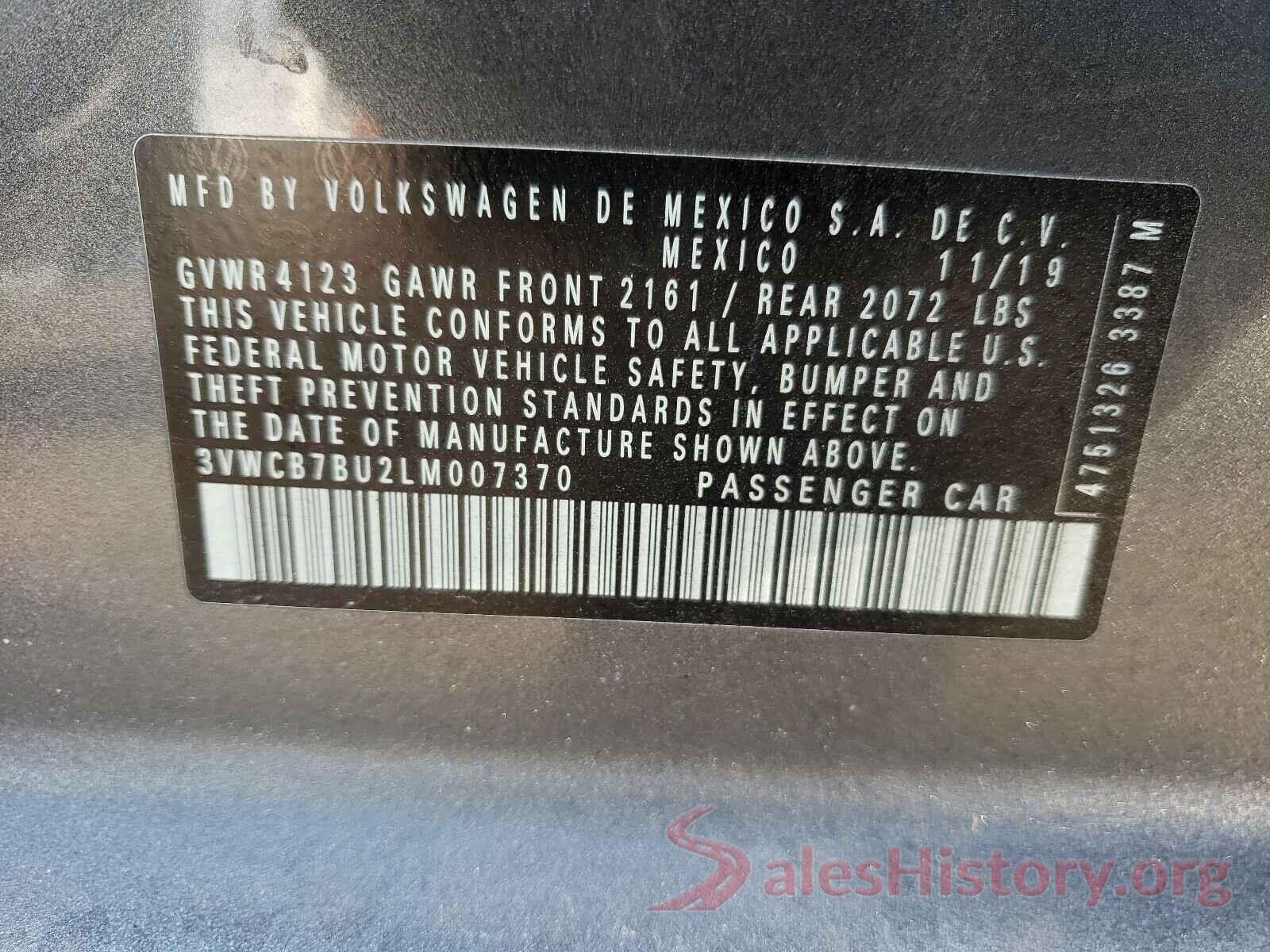 3VWCB7BU2LM007370 2020 VOLKSWAGEN JETTA