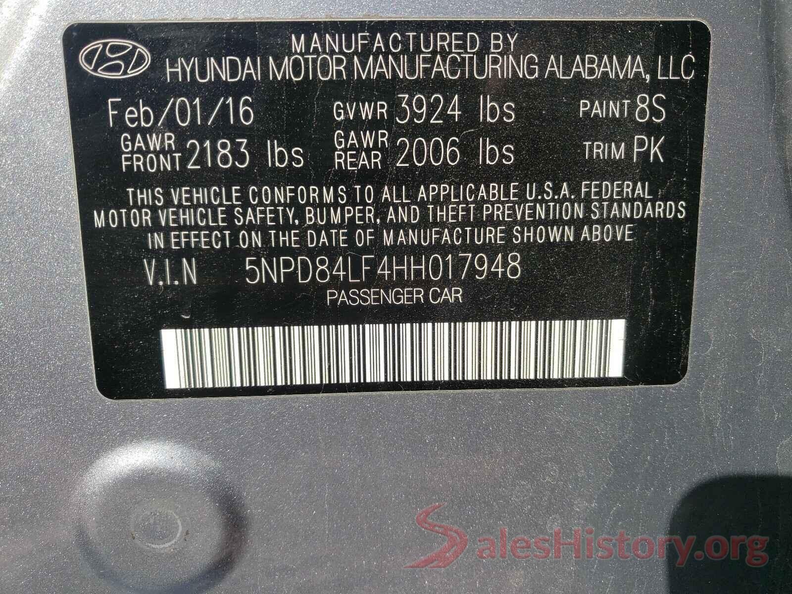 5NPD84LF4HH017948 2017 HYUNDAI ELANTRA