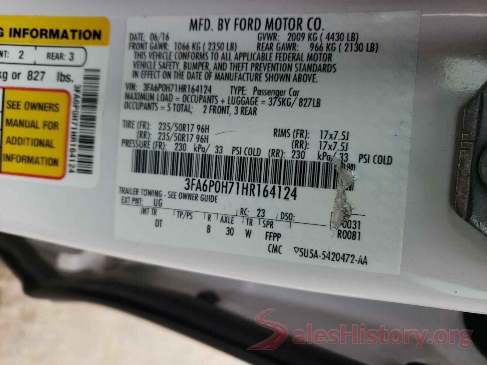 3FA6P0H71HR164124 2017 FORD FUSION