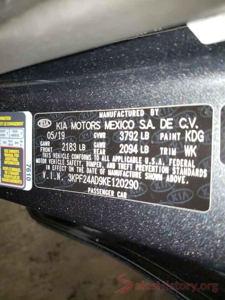 3KPF24AD9KE120290 2019 KIA FORTE