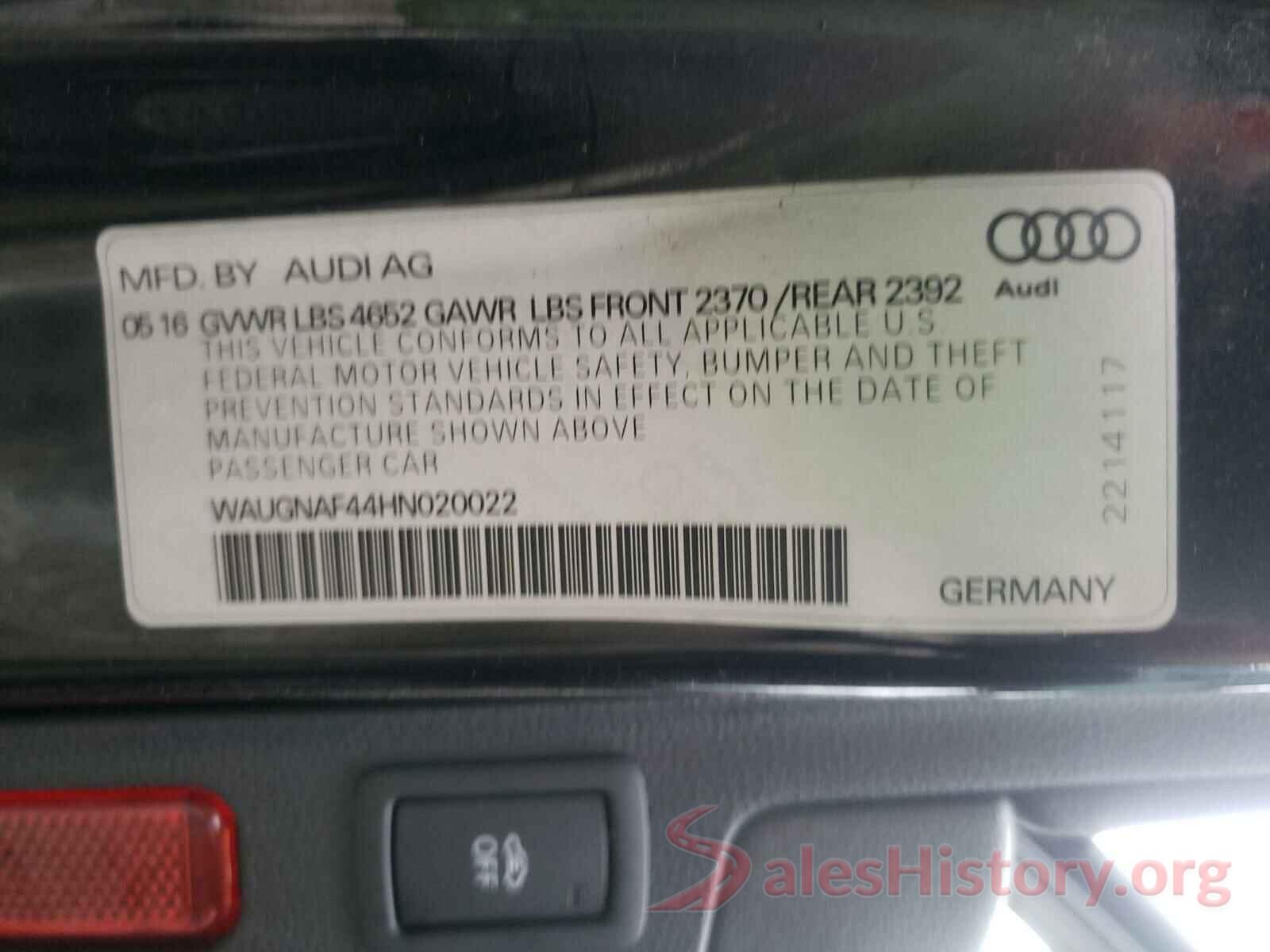 WAUGNAF44HN020022 2017 AUDI A4