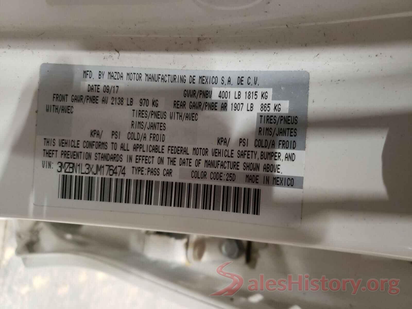 3MZBN1L3XJM176474 2018 MAZDA 3