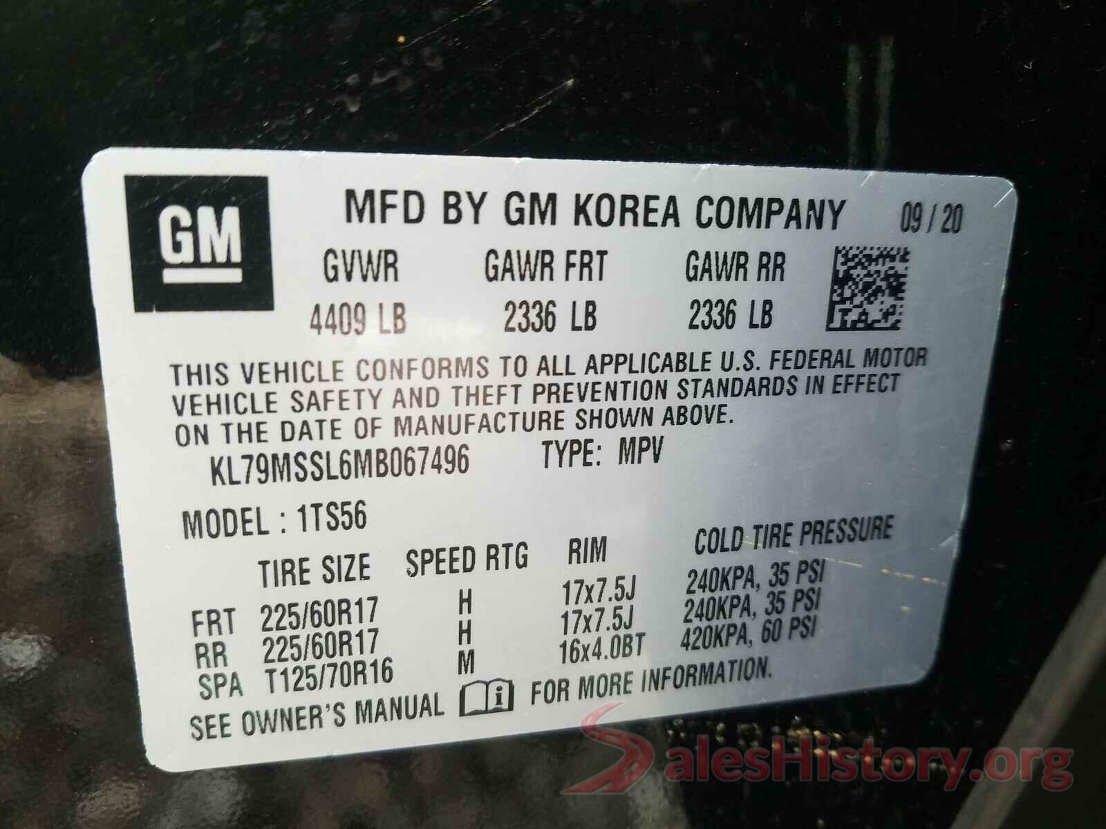 KL79MSSL6MB067496 2021 CHEVROLET TRAILBLAZE