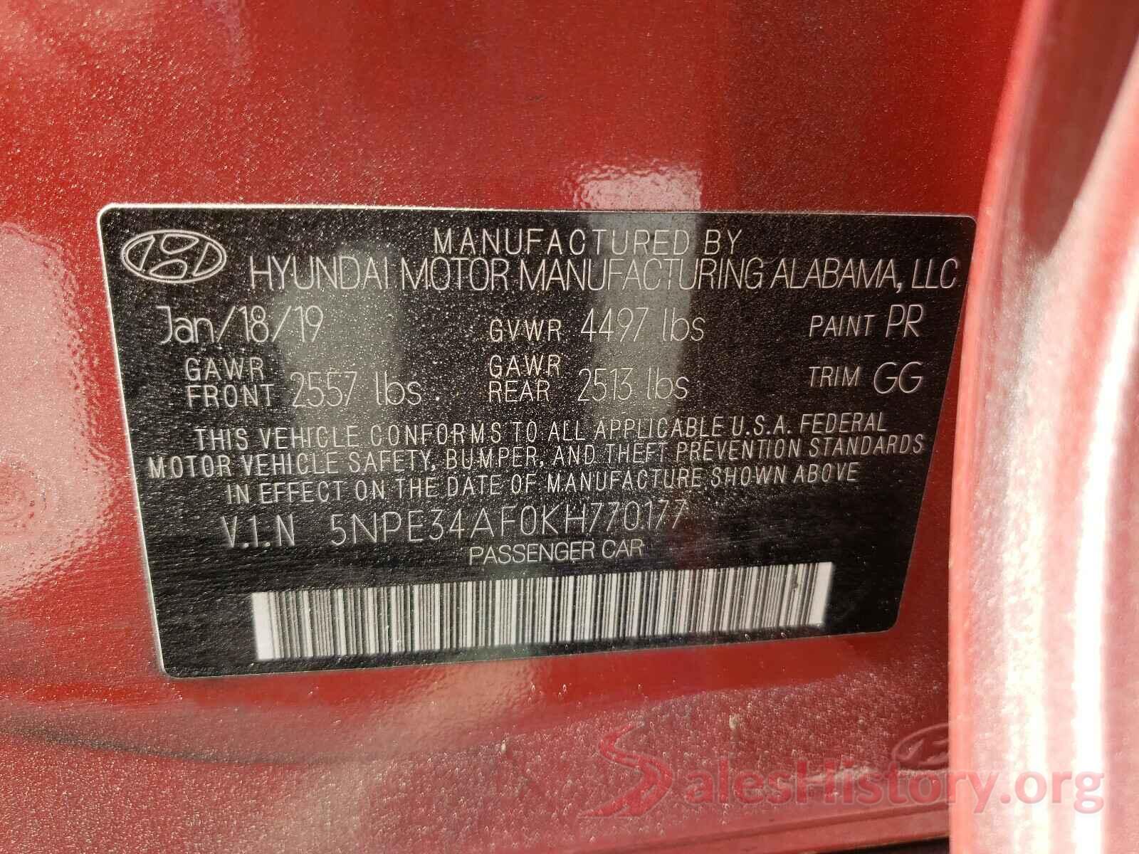 5NPE34AF0KH770177 2019 HYUNDAI SONATA