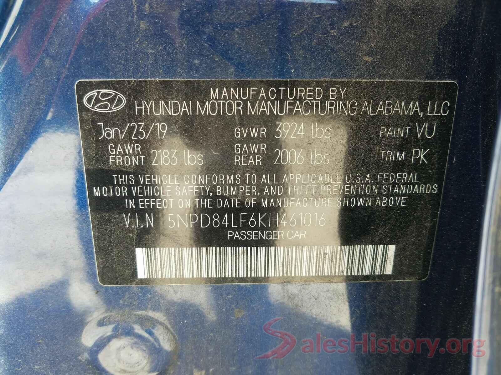 5NPD84LF6KH461016 2019 HYUNDAI ELANTRA