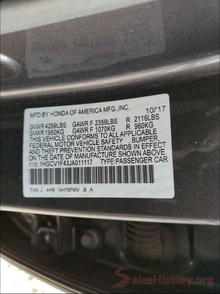 1HGCV1F43JA011117 2018 HONDA ACCORD