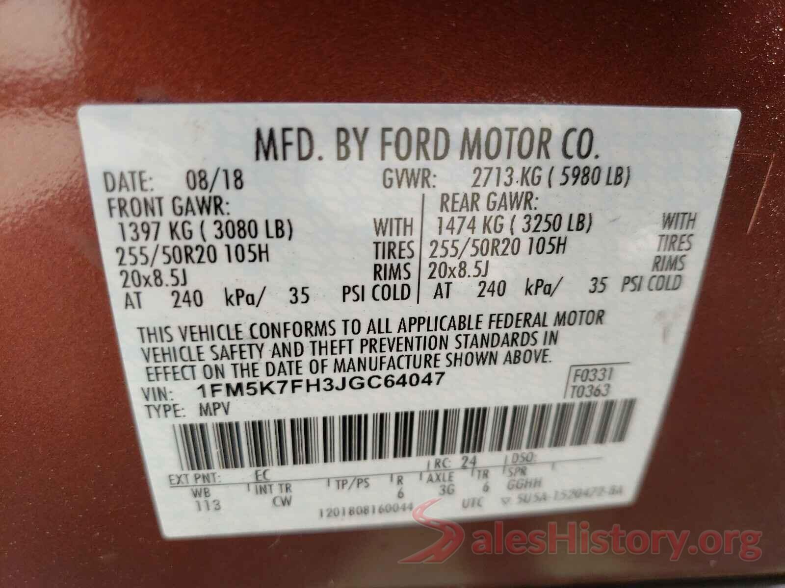 1FM5K7FH3JGC64047 2018 FORD EXPLORER