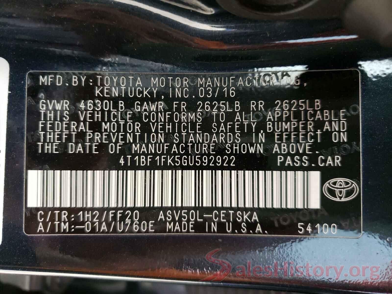 4T1BF1FK5GU592922 2016 TOYOTA CAMRY