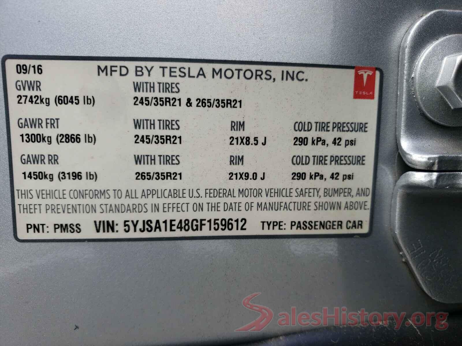 5YJSA1E48GF159612 2016 TESLA MODEL S