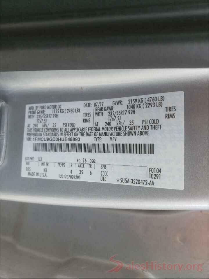 1FMCU9GD3HUE48893 2017 FORD ESCAPE