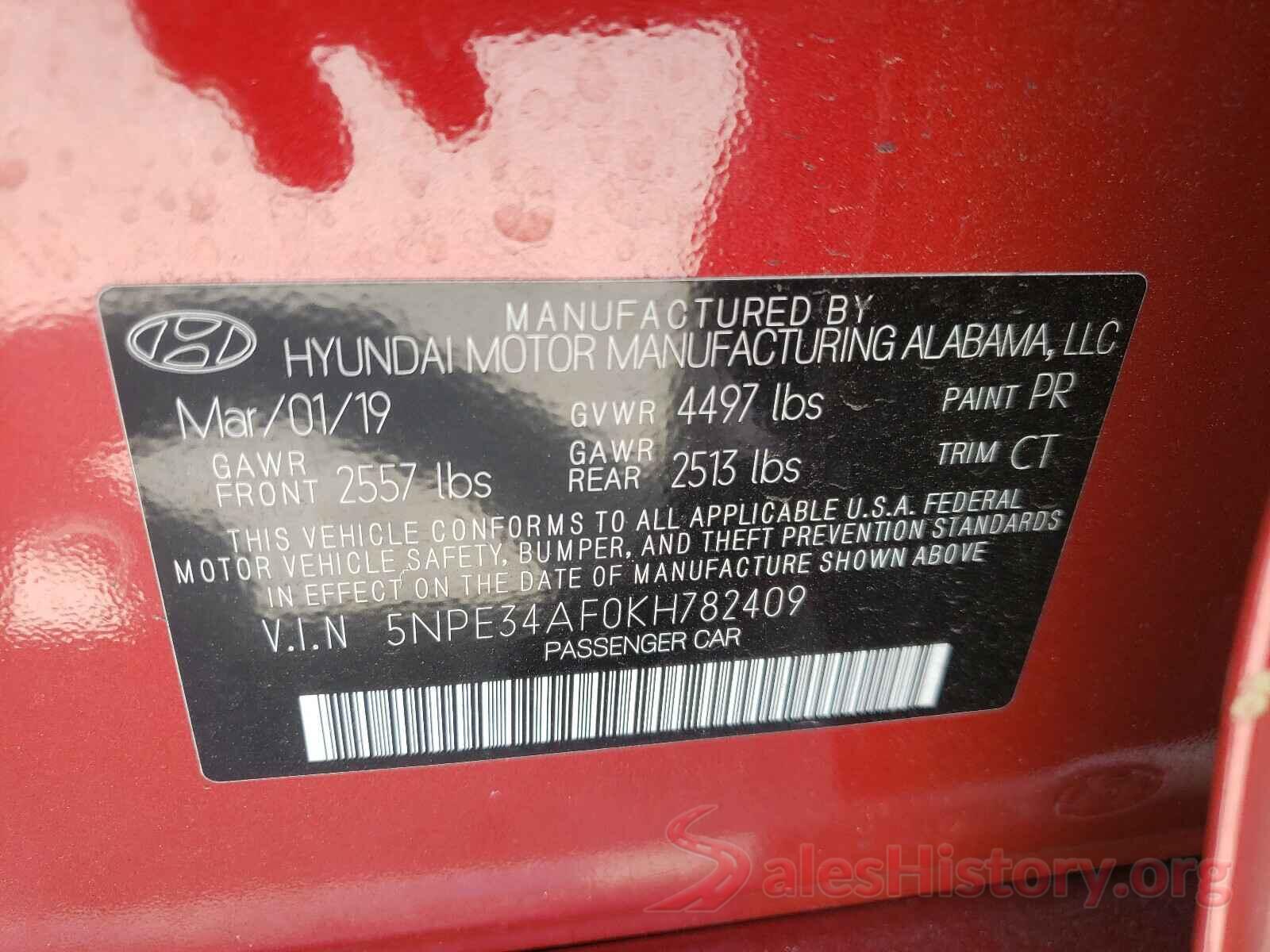 5NPE34AF0KH782409 2019 HYUNDAI SONATA