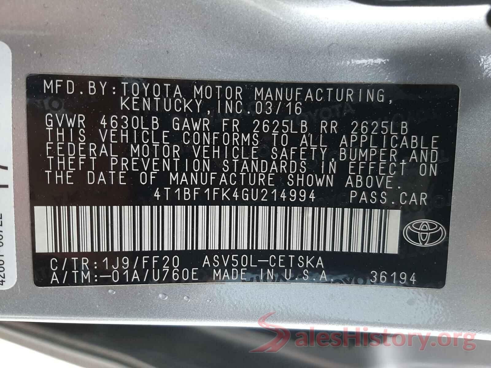 4T1BF1FK4GU214994 2016 TOYOTA CAMRY