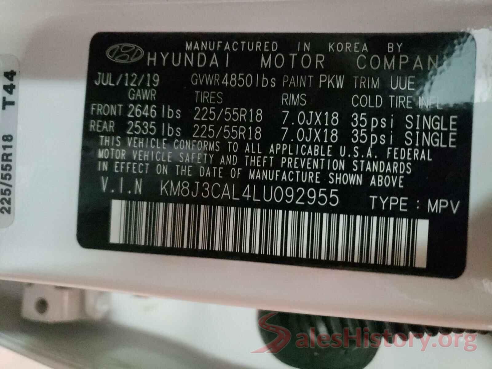 KM8J3CAL4LU092955 2020 HYUNDAI TUCSON