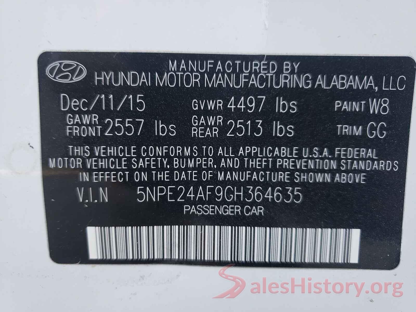 5NPE24AF9GH364635 2016 HYUNDAI SONATA