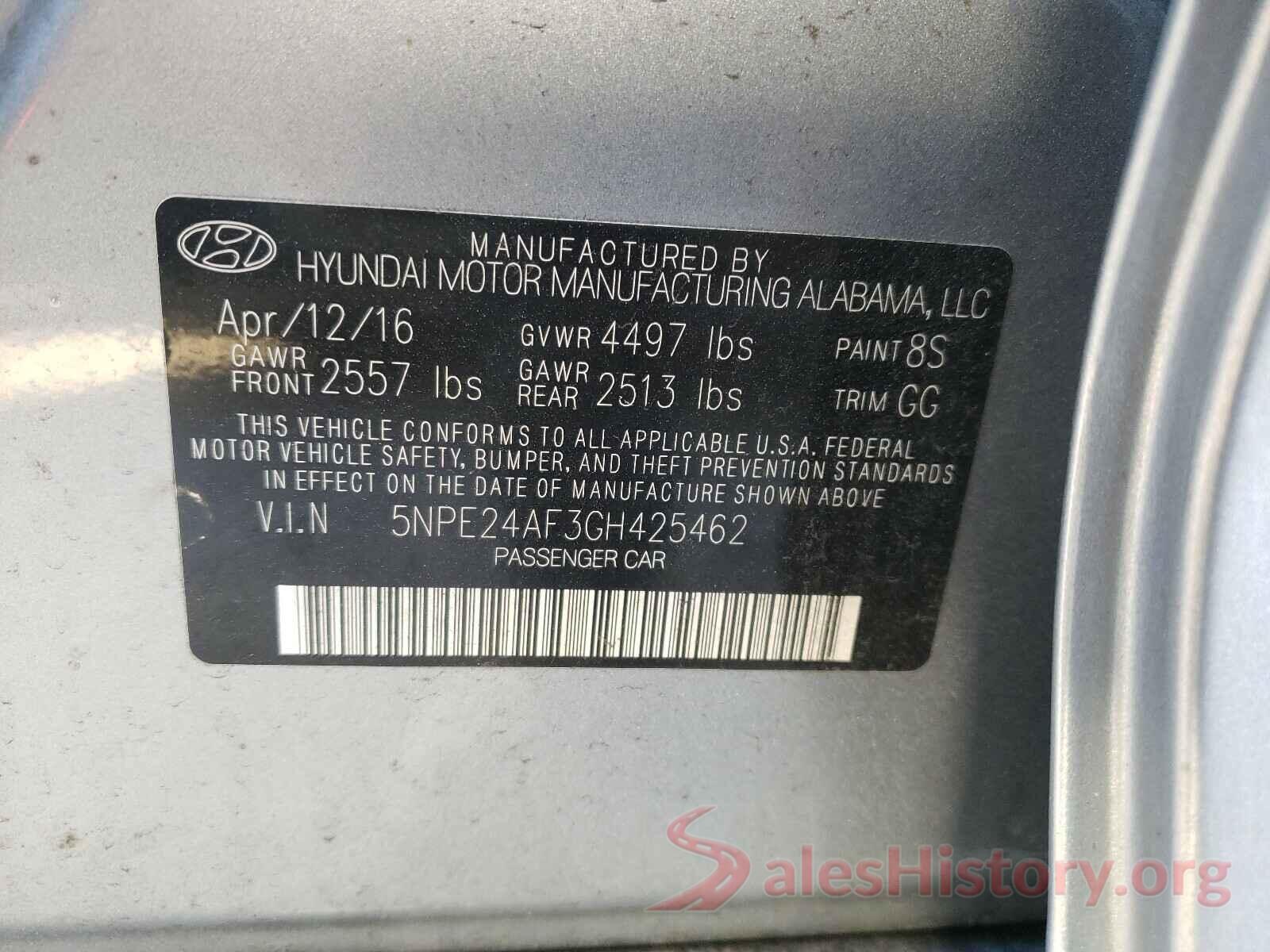 5NPE24AF3GH425462 2016 HYUNDAI SONATA