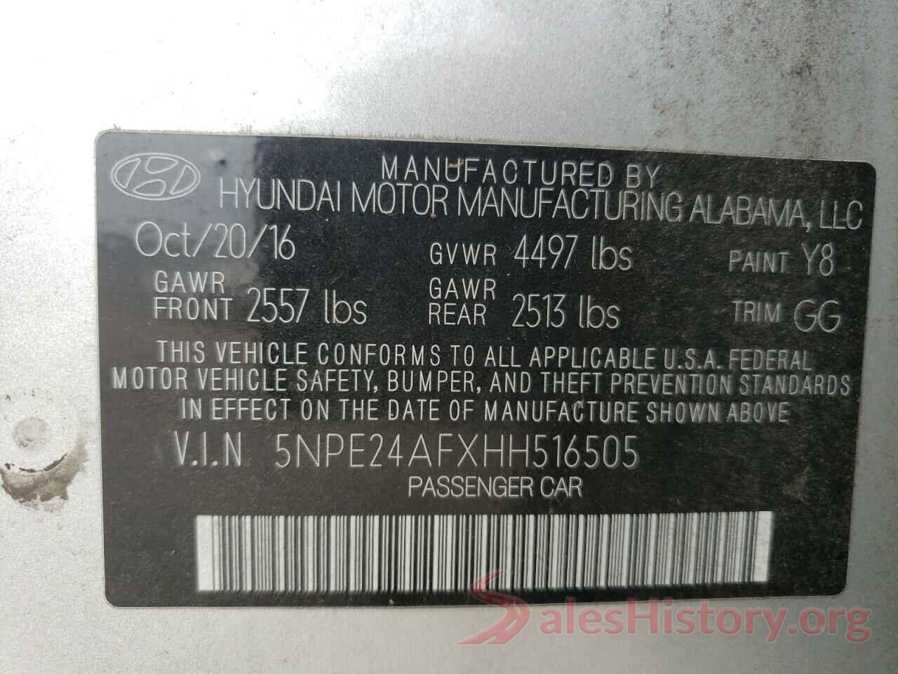 5NPE24AFXHH516505 2017 HYUNDAI SONATA