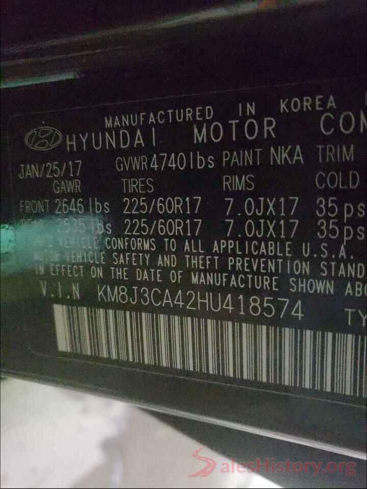 KM8J3CA42HU418574 2017 HYUNDAI TUCSON