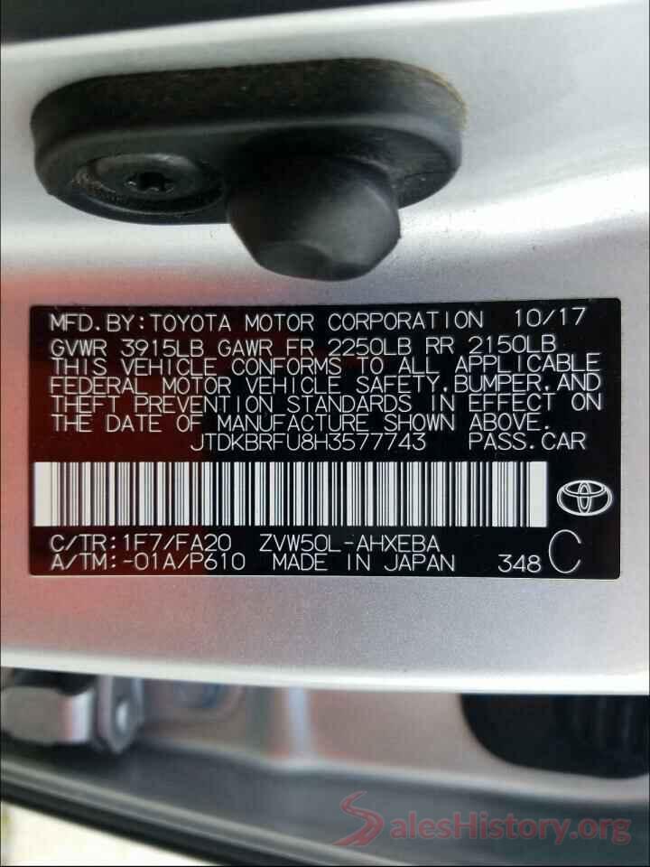 JTDKBRFU8H3577743 2017 TOYOTA PRIUS