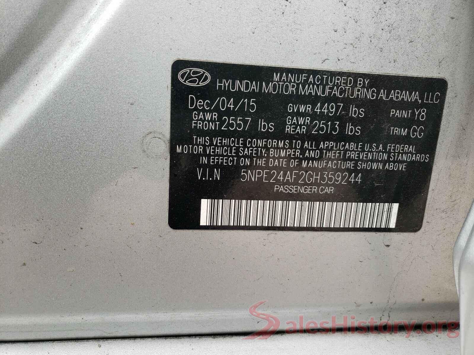 5NPE24AF2GH359244 2016 HYUNDAI SONATA