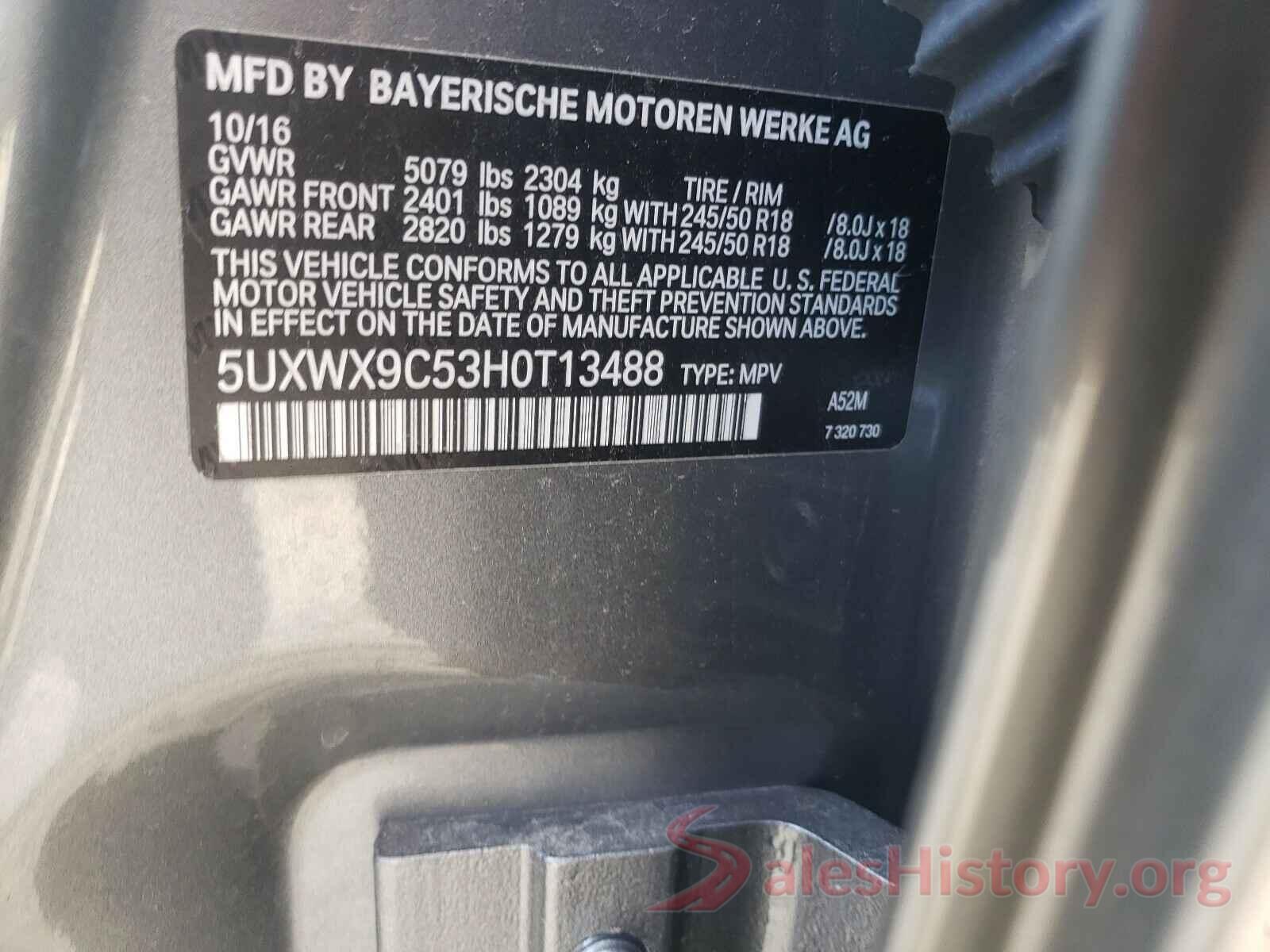 5UXWX9C53H0T13488 2017 BMW X3