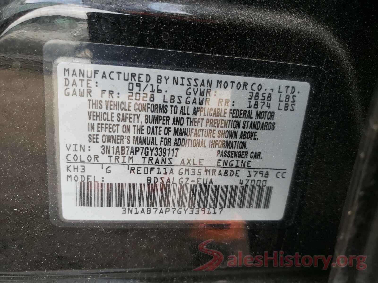 3N1AB7AP7GY339117 2016 NISSAN SENTRA