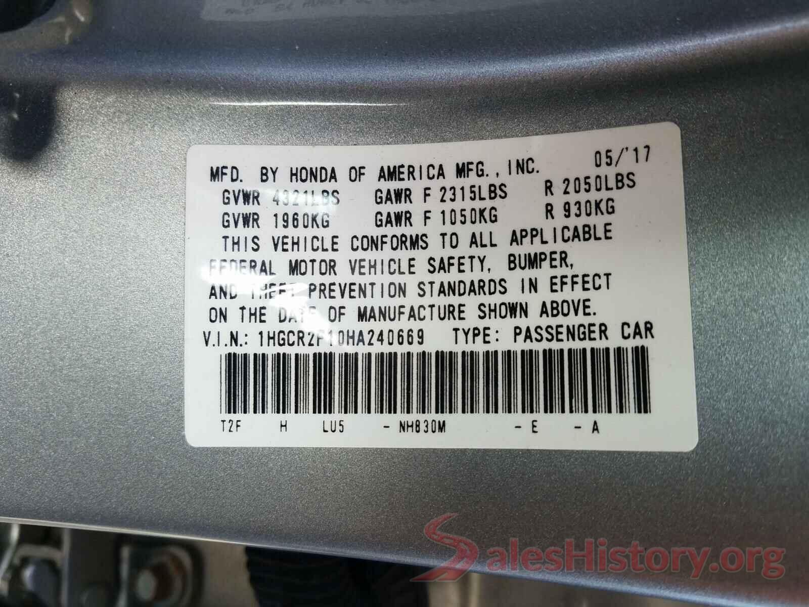 1HGCR2F10HA240669 2017 HONDA ACCORD