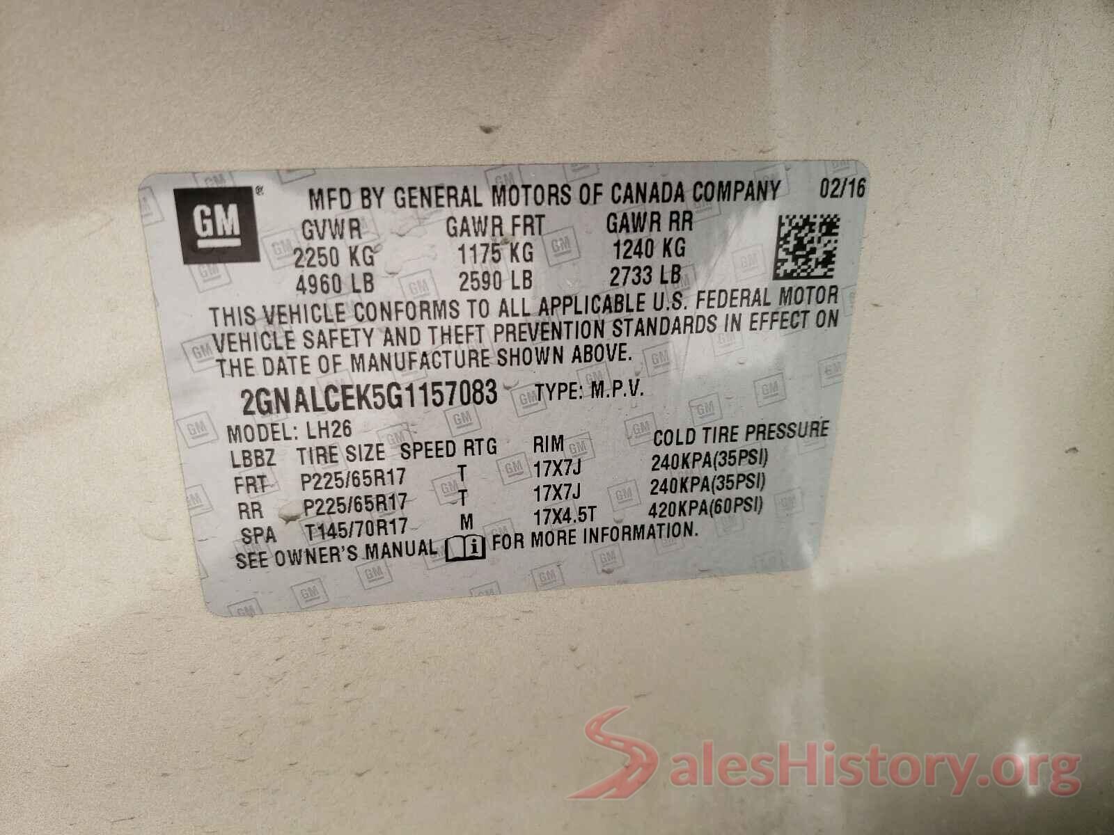 2GNALCEK5G1157083 2016 CHEVROLET EQUINOX