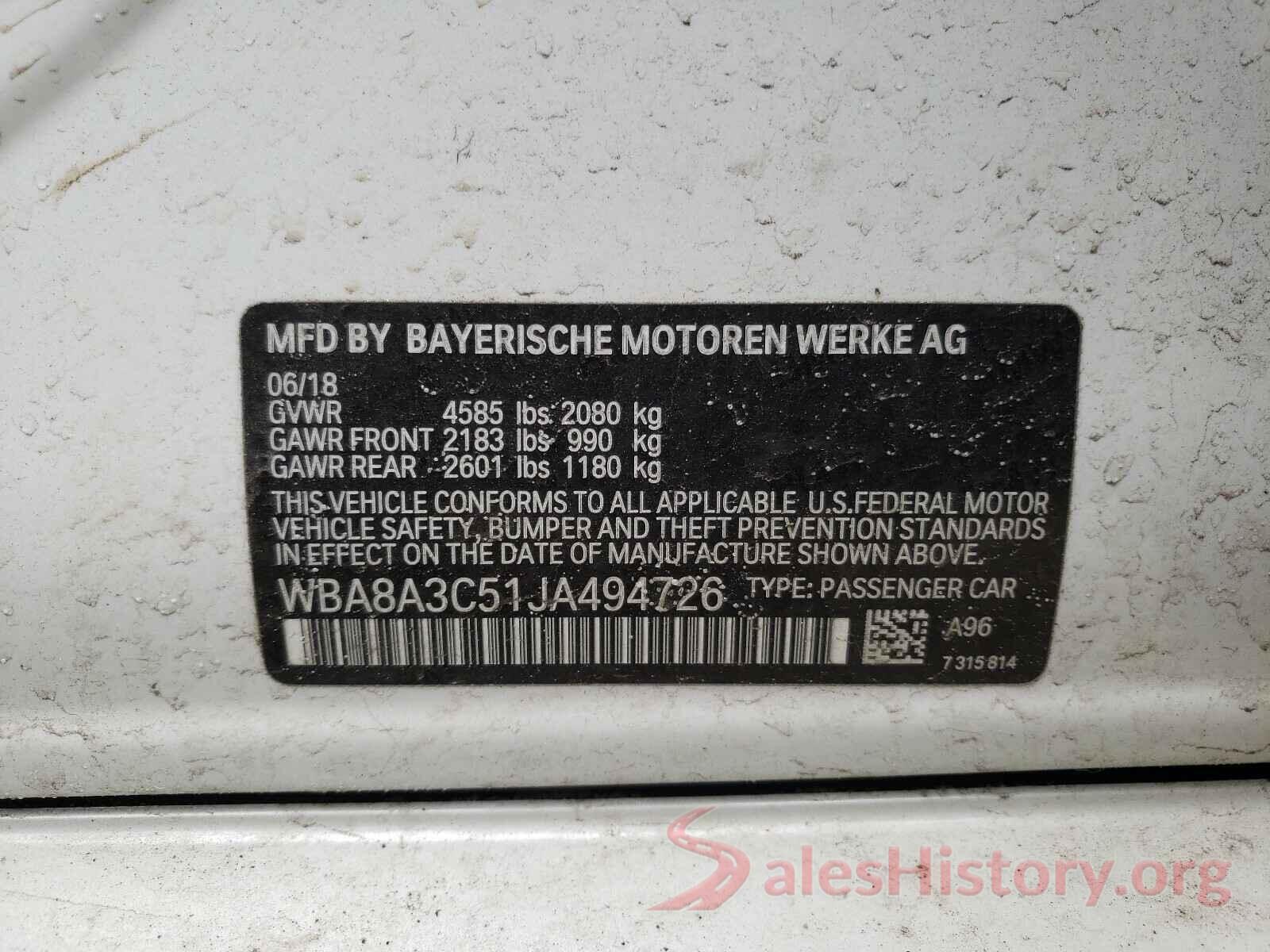 WBA8A3C51JA494726 2018 BMW 3 SERIES