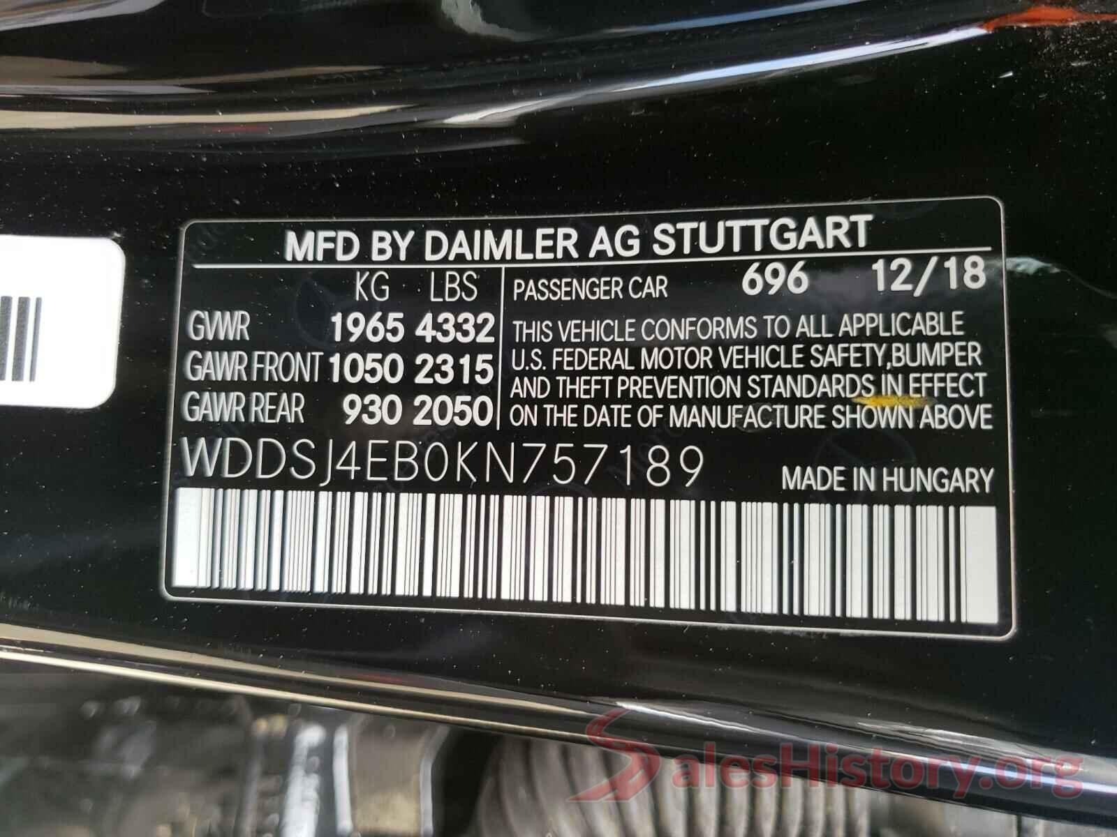 WDDSJ4EB0KN757189 2019 MERCEDES-BENZ C CLASS