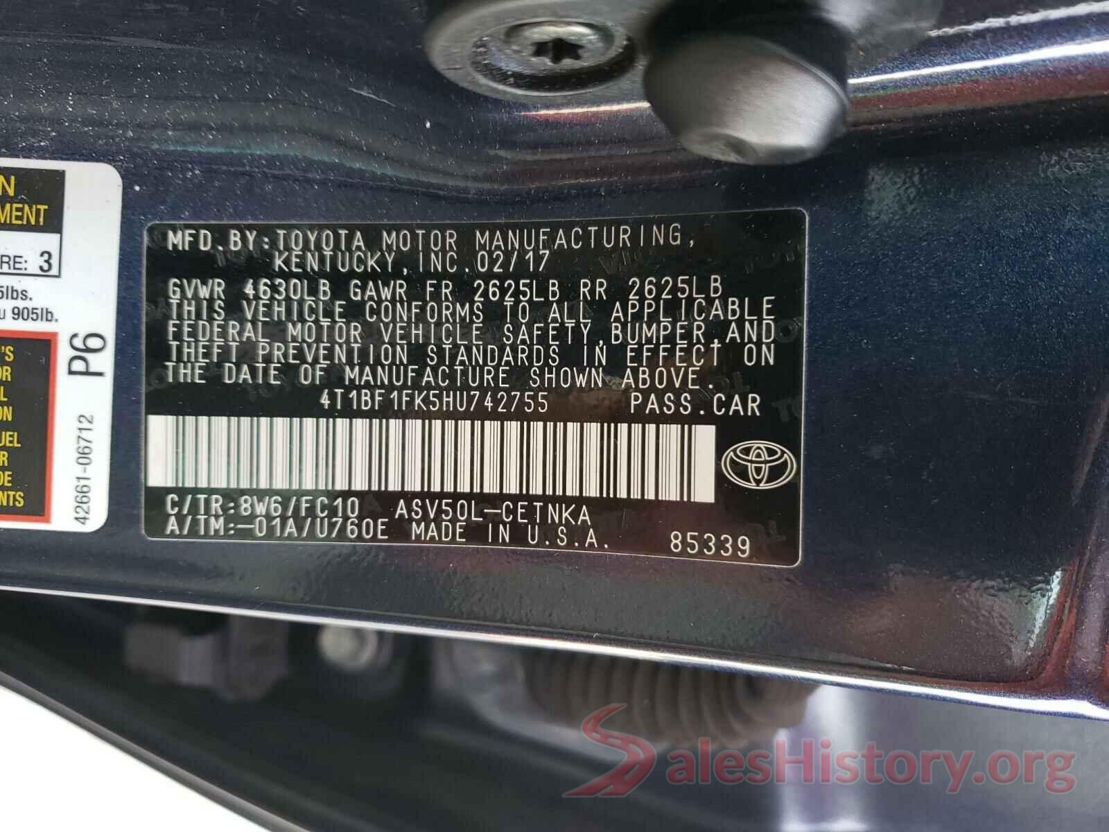 4T1BF1FK5HU742755 2017 TOYOTA CAMRY