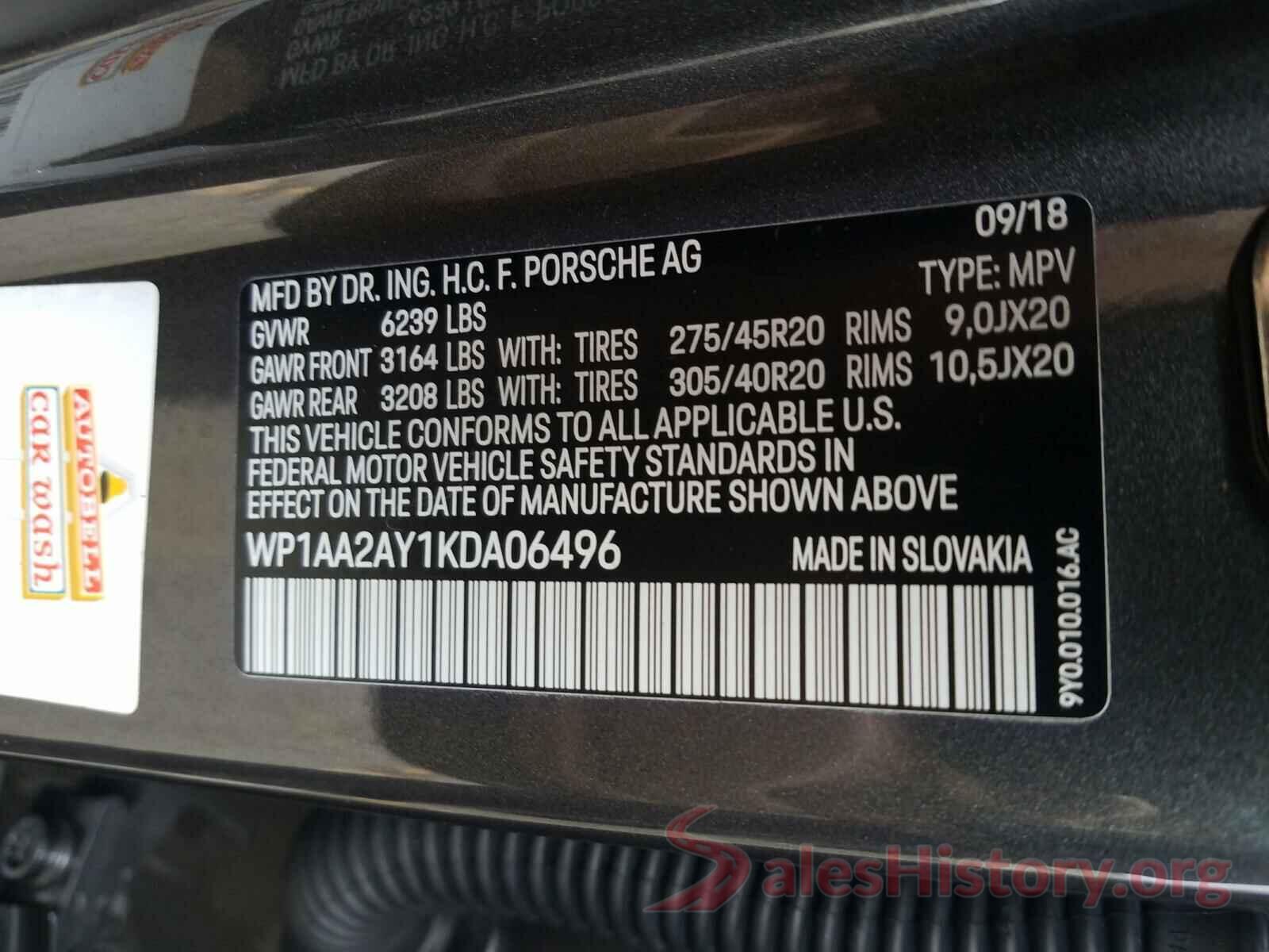 WP1AA2AY1KDA06496 2019 PORSCHE CAYENNE