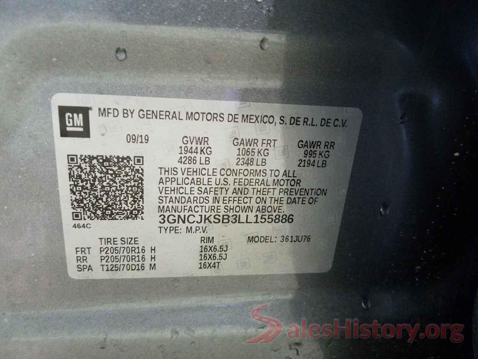 3GNCJKSB3LL155886 2020 CHEVROLET TRAX