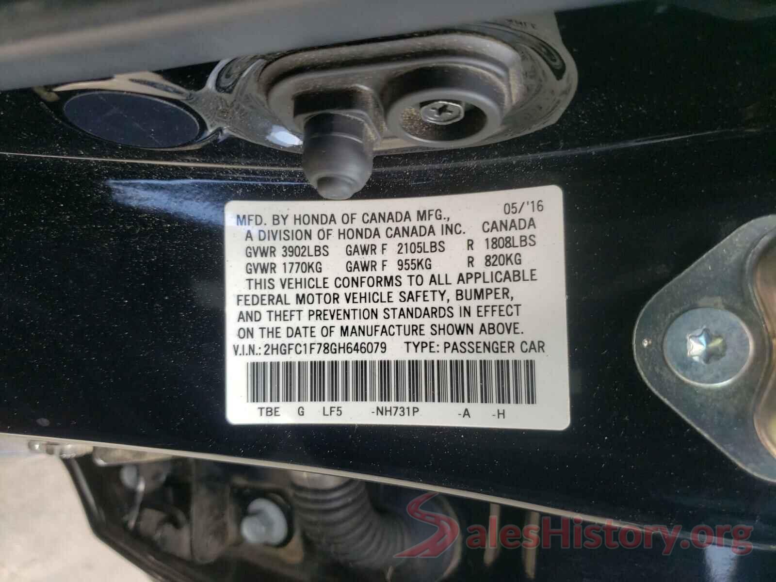 2HGFC1F78GH646079 2016 HONDA CIVIC