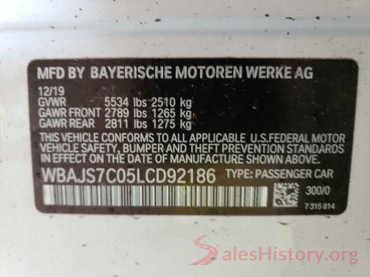 WBAJS7C05LCD92186 2020 BMW M5