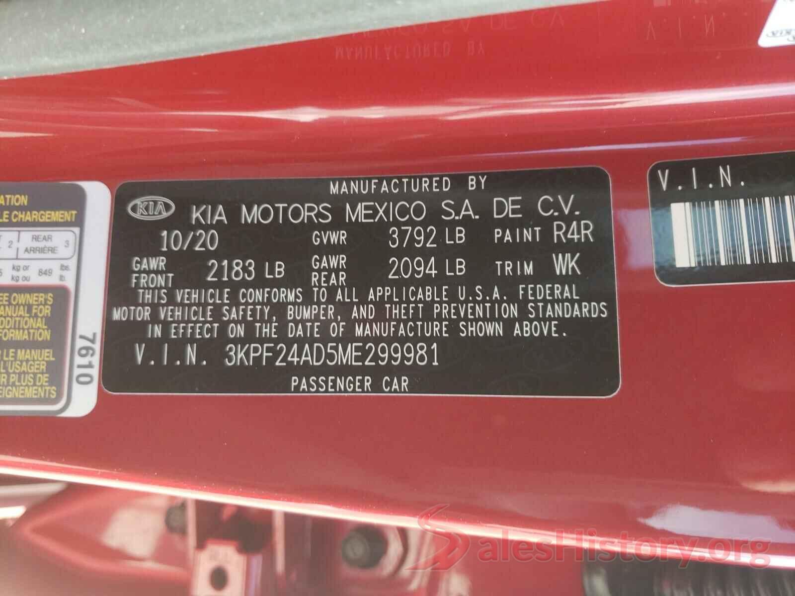 3KPF24AD5ME299981 2021 KIA FORTE