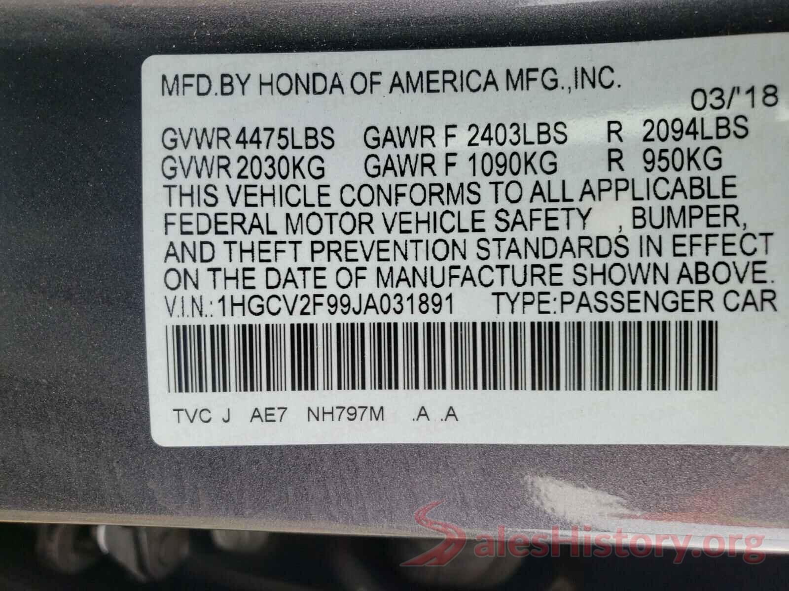 1HGCV2F99JA031891 2018 HONDA ACCORD