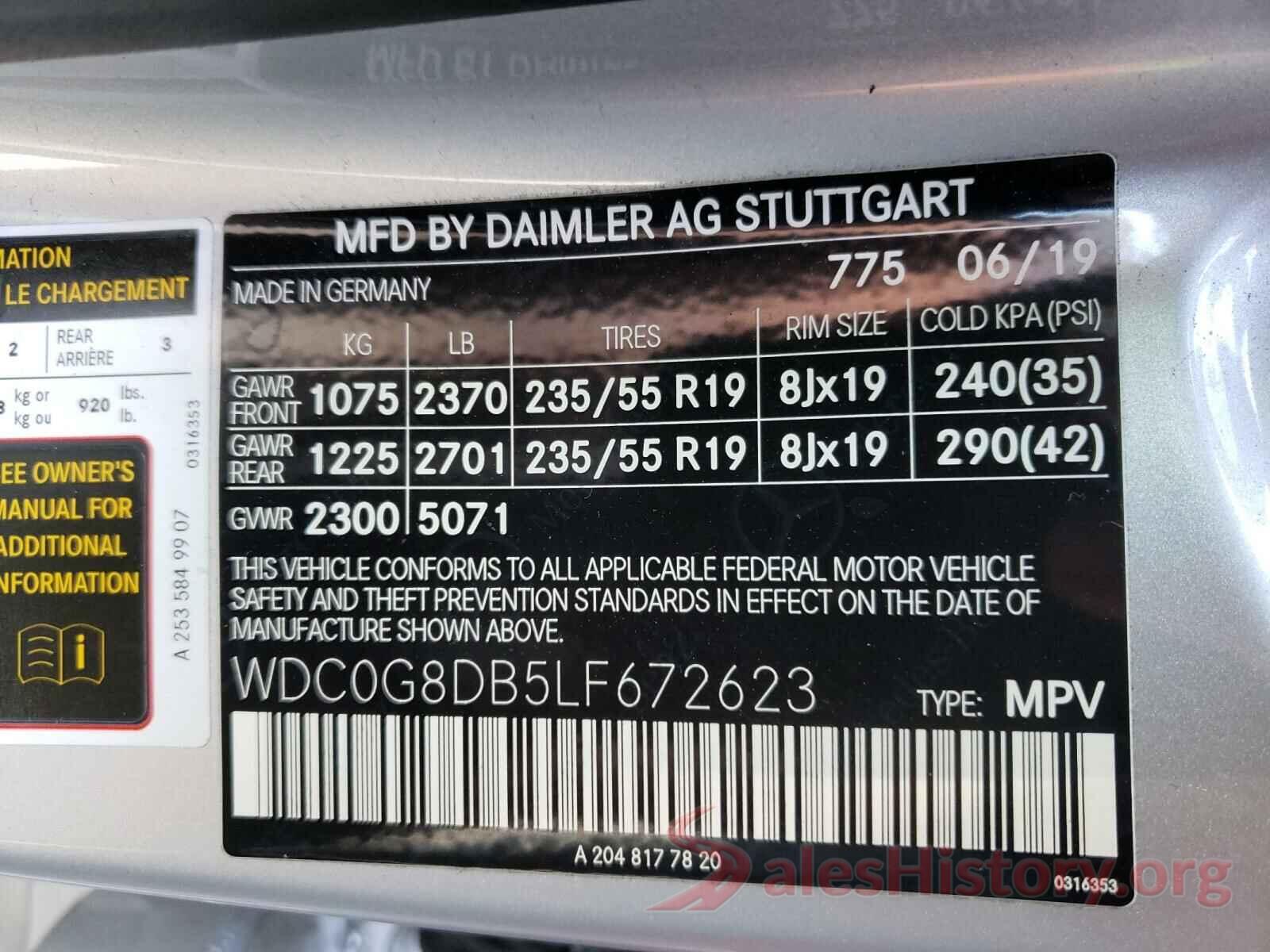 WDC0G8DB5LF672623 2020 MERCEDES-BENZ G CLASS