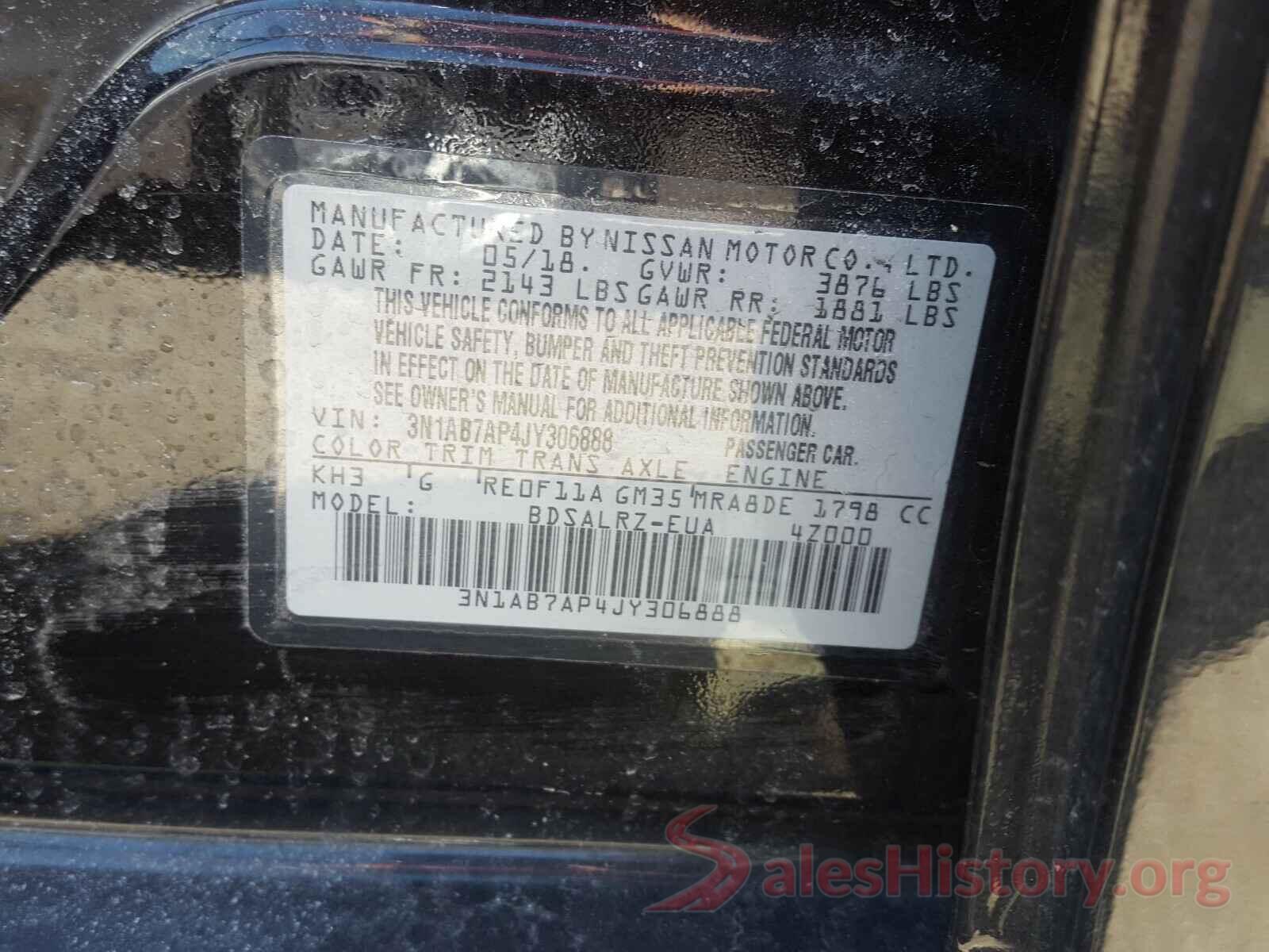 3N1AB7AP4JY306888 2018 NISSAN SENTRA