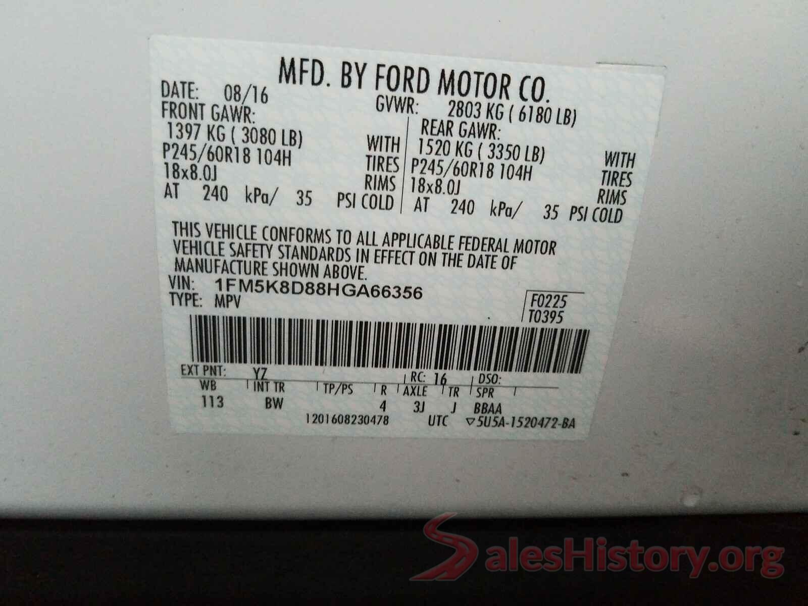 1FM5K8D88HGA66356 2017 FORD EXPLORER